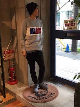 「BEN DAVIS（ベンデイビス）のアイテム（帽子）」を使った、BENCH AT THE GREENEさん（メンズ・173cm）の秋コーディネート