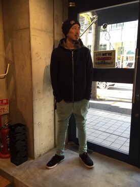 「BEN DAVIS（ベンデイビス）のアイテム（帽子）」を使った、BENCH AT THE GREENEさん（メンズ・173cm）の秋コーディネート