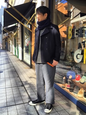 「BEN DAVIS（ベンデイビス）のアイテム（チノパンツ）」を使った、BENCH AT THE GREENEさん（メンズ・173cm）の冬コーディネート