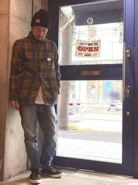 「BEN DAVIS（ベンデイビス）のアイテム（帽子）」を使った、BENCH AT THE GREENEさん（メンズ・173cm）の秋コーディネート