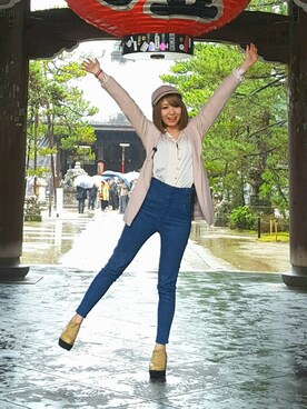 「LILY BROWN（リリーブラウン）のアイテム（キャップ）」を使った、あーちゃんだよ！さん（レディース・163cm）の春コーディネート