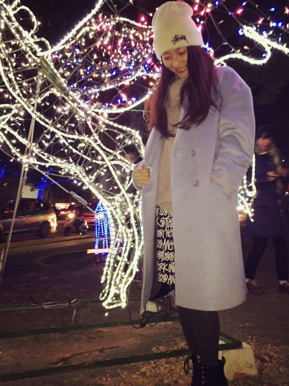 「コート、サックスブルー、チェスターコート、タイトスカート、stussy、stussy women、stussywomen」｜「Stussy WomenのBasic Long Coat（チェスターコート、ブルー系）」を使った、HANAさん（レディース・158cm）の冬コーディネートの1枚目の写真