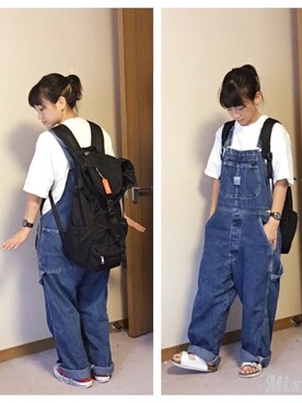 「ポケットＴシャツ」｜「アイテム（サロペット/オーバーオール）」を使った、haruka さん（レディース・154cm）の夏コーディネート