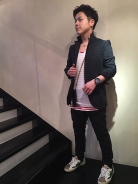 「AKM（エイケイエム）のアイテム（ジャケット/アウター）」を使った、山Dさん（メンズ・160cm）の春コーディネート