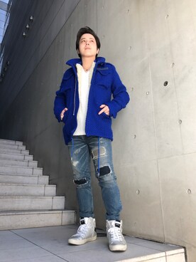 「AKM（エイケイエム）のアイテム（ブルゾン）」を使った、山Dさん（メンズ・160cm）の秋コーディネート