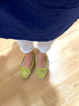 「アイテム（モカシン/デッキシューズ、グリーン系）」を使った、kanonさん（レディース・158cm）の夏コーディネート