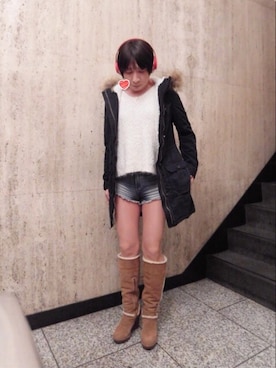 「Abercrombie&Fitch（アバークロンビーアンドフィッチ）のアイテム（ブルゾン）」を使った、みあさん（レディース・168cm）の冬コーディネート