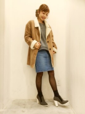 「ムートン」｜「アイテム（ブーティ）」を使った、_a_n_c_o___さん（レディース・158cm）の冬コーディネート
