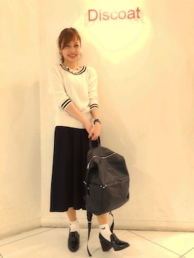 「ラインニット」｜「アイテム（つなぎ/オールインワン）」を使った、_a_n_c_o___さん（レディース・158cm）の春コーディネート