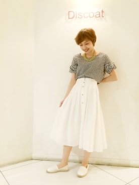 「大ぶりアクセサリー」｜「アイテム（スカート）」を使った、_a_n_c_o___さん（レディース・158cm）の春コーディネート