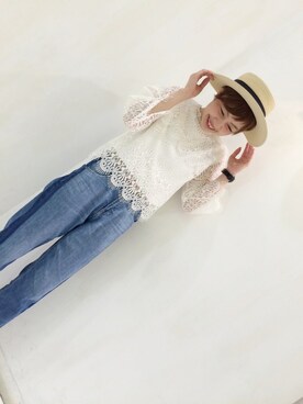 「Discoat Parisien（ディスコートパリシアン）のつば広カンカン帽（ハット）」を使った、_a_n_c_o___さん（レディース・158cm）の春コーディネート