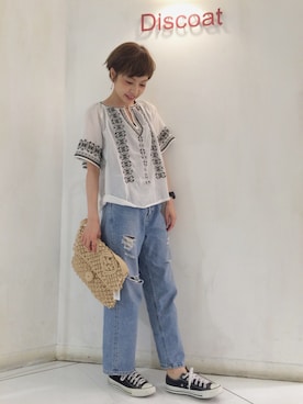 「CONVERSE（コンバース）のconverse（コンバース） ALL STAR OX（オールスターOX）（スニーカー）」を使った、_a_n_c_o___さん（レディース・158cm）の夏コーディネート