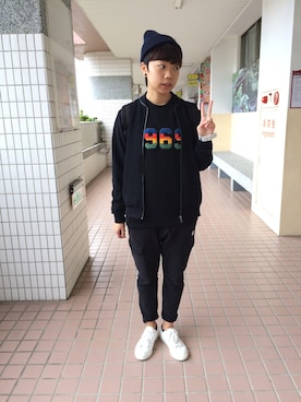 「BSX（ビーエスエックス）のアイテム（パンツ）」を使った、Huang Shih Chingさん（メンズ・163cm）の冬コーディネート