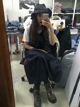「KAPITAL」｜「アイテム（ワンピース/ドレス）」を使った、눈썹달さん（レディース・158cm）の冬コーディネート