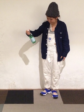 「青×白」｜「アイテム（オールインワン・サロペット）」を使った、ナカヨシ サキさん（レディース・157cm）の秋コーディネート