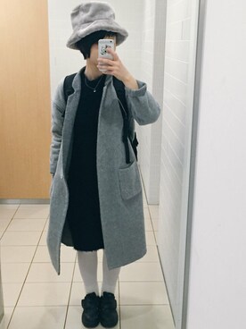 「白タイツ」｜「アイテム（チェスターコート）」を使った、わろたんさん（レディース・158cm）の冬コーディネート