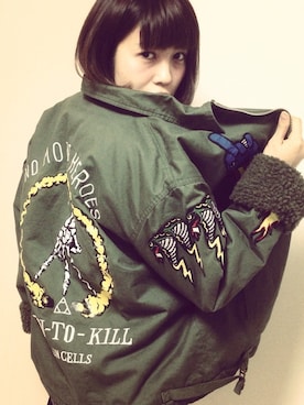 「UNIF（ユニフ）のアイテム（ミリタリージャケット）」を使った、ハミーさん（レディース・158cm）の冬コーディネート