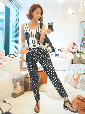 「MICKEYTシャツ」｜chuuさん（レディース・164cm）の夏コーディネート