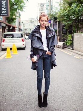 「chuu（チュー）のアイテム（ライダースジャケット）」を使った、chuuさん（レディース・164cm）の秋コーディネート