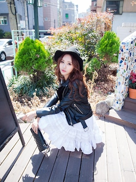 「chuu（チュー）のアイテム（ライダースジャケット）」を使った、chuuさん（レディース・164cm）の春コーディネート