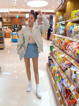 「chuu（チュー）のアイテム（スタジャン）」を使った、chuuさん（レディース・164cm）の春コーディネート