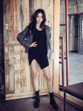 「chuu（チュー）のアイテム（ライダースジャケット）」を使った、chuuさん（レディース・164cm）の秋コーディネート