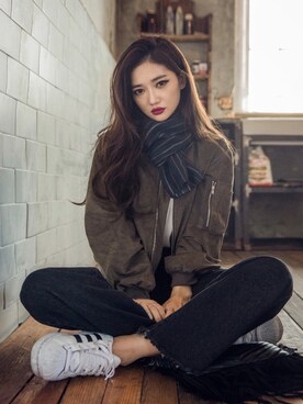 「chuu（チュー）のアイテム（その他アウター）」を使った、chuuさん（レディース・164cm）の秋コーディネート