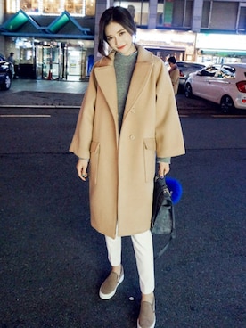 「chuu（チュー）のアイテム（ステンカラーコート）」を使った、chuuさん（レディース・164cm）の秋コーディネート
