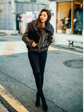 「chuu（チュー）のアイテム（パンツ）」を使った、chuuさん（レディース・164cm）の冬コーディネート