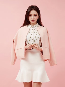 「chuu（チュー）のアイテム（ノーカラージャケット）」を使った、chuuさん（レディース・164cm）の冬コーディネート