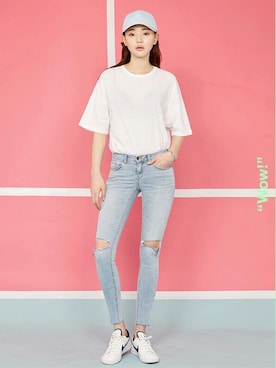 「chuu（チュー）のアイテム（デニムパンツ）」を使った、chuuさん（レディース・164cm）の春コーディネート