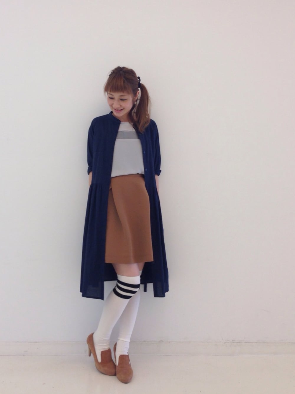 「スカート、靴下、haco.、ニーハイソックス、シャツワンピ、オーガンジー、WOMEN」｜「haco!の＆スロウ　はおりにもなるコットンシャツワンピースの会（ワンピース、その他）」を使った、ｉｙｕさん（レディース・157cm）の夏コーディネートの1枚目の写真