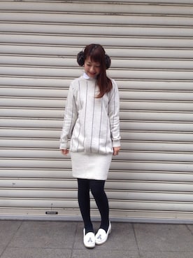 「スウェットワンピース」｜「アイテム（ローファー）」を使った、ｉｙｕさん（レディース・157cm）の冬コーディネート