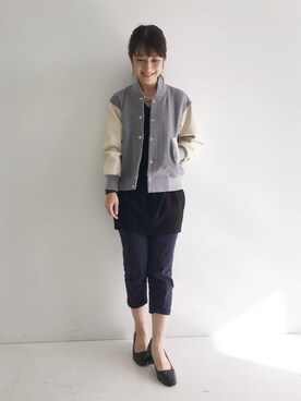 「ゆるニット」｜「アイテム（スタジャン）」を使った、ｉｙｕさん（レディース・157cm）の秋コーディネート