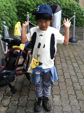 「One deux boo（ワンドゥーブー）のアイテム（バッグ）」を使った、ゆゆさん（キッズ・120cm）の秋コーディネート