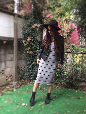 「ゴアブーツ」｜「アイテム（ライダースジャケット）」を使った、E♡RIさん（レディース・160cm）の秋コーディネート