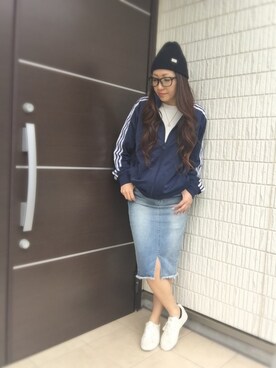 E♡RIさんの「メンズ アディダス ネイビー ジャージ adidas NAVY TRACK TOP」を使ったコーディネート