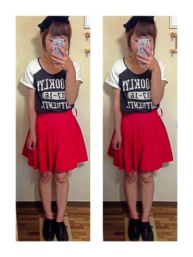 「REDスカート（スカート、レッド系）」を使った、mameさん（レディース）の夏コーディネート