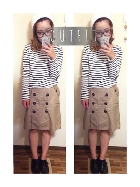 「UNIQLOボーダーカットソー（Tシャツ/カットソー、ホワイト系）」を使った、mameさん（レディース）の夏コーディネート