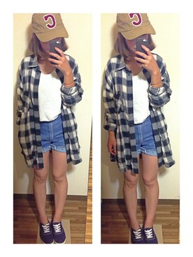 「ショートパンツ（デニムパンツ、ブルー系）」を使った、mameさん（レディース）の夏コーディネート