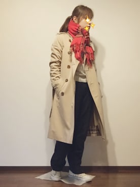 「ネイビー×ホワイト」｜「アイテム（トレンチコート）」を使った、msd☺︎さん（レディース・162cm）の冬コーディネート