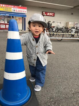 「petit main（プティマイン）のロゴウールキャップ（キャップ、グレー系）」を使った、Hina☆さん（キッズ・90cm）の秋コーディネート