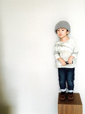 「handmade」｜「アイテム（モカシン/デッキシューズ）」を使った、AIISさん（キッズ・90cm）の秋コーディネート