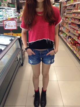 「H&M（エイチ・アンド・エム）のアイテム（ネックレス、ゴールド系）」を使った、YUさん（レディース・166cm）の夏コーディネート