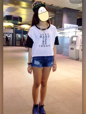 「H&M（エイチ・アンド・エム）のアイテム（ネックレス、ゴールド系）」を使った、YUさん（レディース・166cm）の夏コーディネート