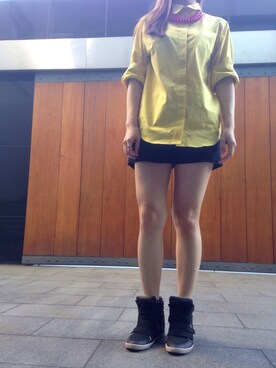「無（シャツ/ブラウス、ホワイト系）」を使った、YUさん（レディース・166cm）の夏コーディネート