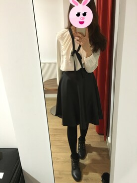 「FOREVER 21（フォーエバー トゥエンティーワン）のアイテム（スカート、ブラック系）」を使った、YUさん（レディース・166cm）の秋コーディネート