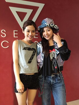 「アイテム（ライダースジャケット）」を使った、7crashさん（レディース・155cm）の夏コーディネート