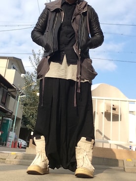 「GIVENCHY」｜「アイテム（ライダースジャケット）」を使った、sh0hey?さん（メンズ・168cm）の冬コーディネート