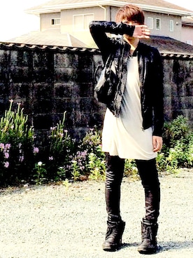 「Rick Owens（リックオウエンス）のアイテム（ブルゾン）」を使った、sh0hey?さん（メンズ・168cm）の秋コーディネート